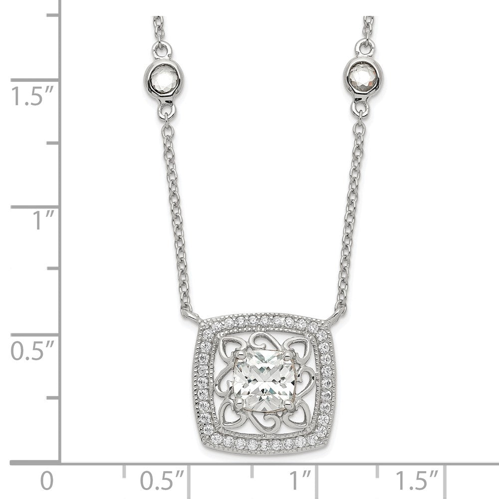 Sterling Silver Rhod-Pltd Square Cz Pendant W/2In Ext 4-Station Necklace