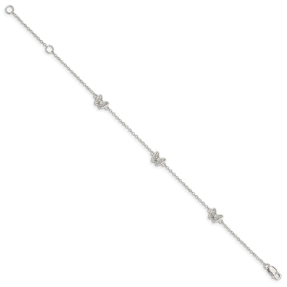 7 Inch Sterling Silver Rhodium-Plated Polished Cz Butterflies 6 Bracelet With 1 Extension