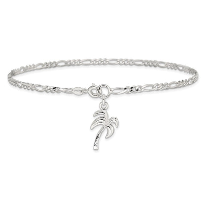 Sterling Silver 10Inch Solid Polished Palm Tree Anklet