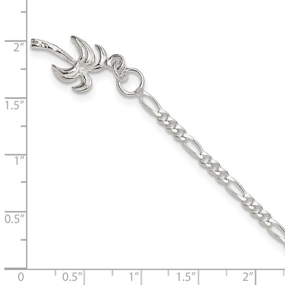 Sterling Silver 10Inch Solid Polished Palm Tree Anklet