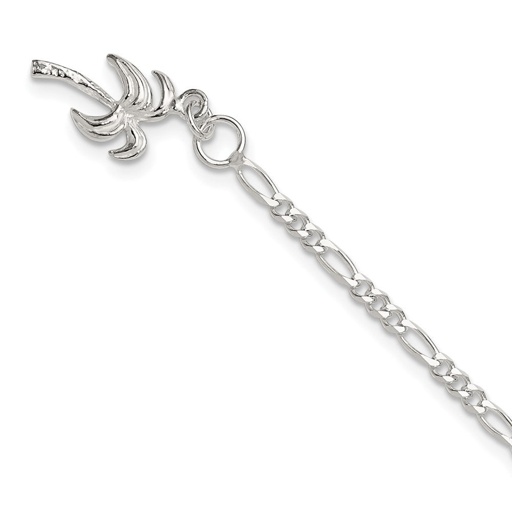 Sterling Silver 10Inch Solid Polished Palm Tree Anklet
