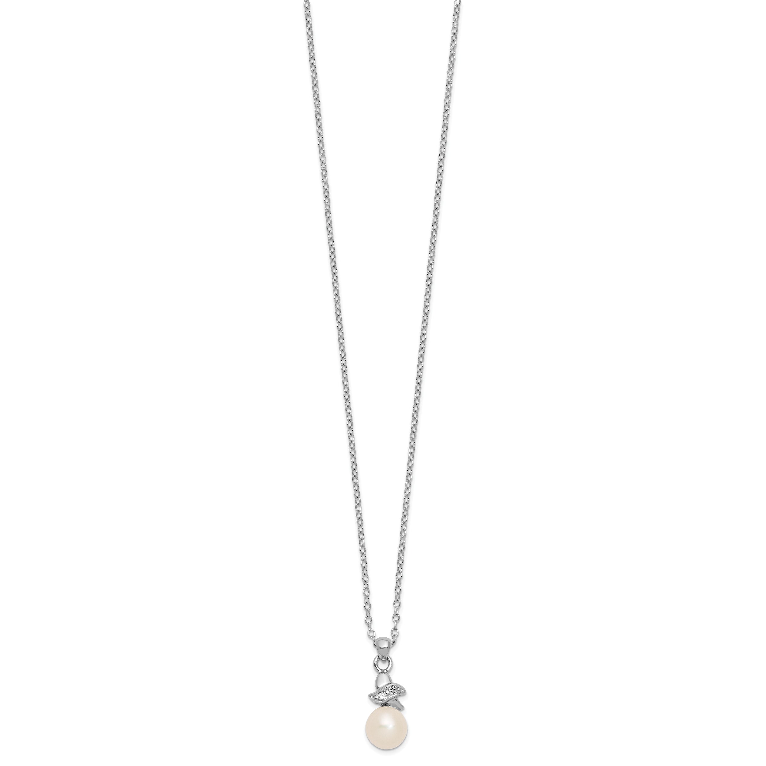 Sterling Silver Rhodium-Plated 6-7mm White Fw Cultured Pearl Cz Pendant