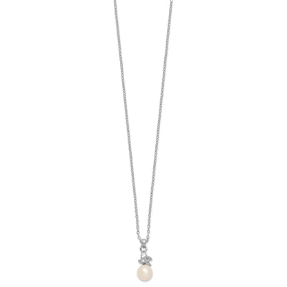 Sterling Silver Rhodium-Plated 6-7mm White Fw Cultured Pearl Cz Pendant