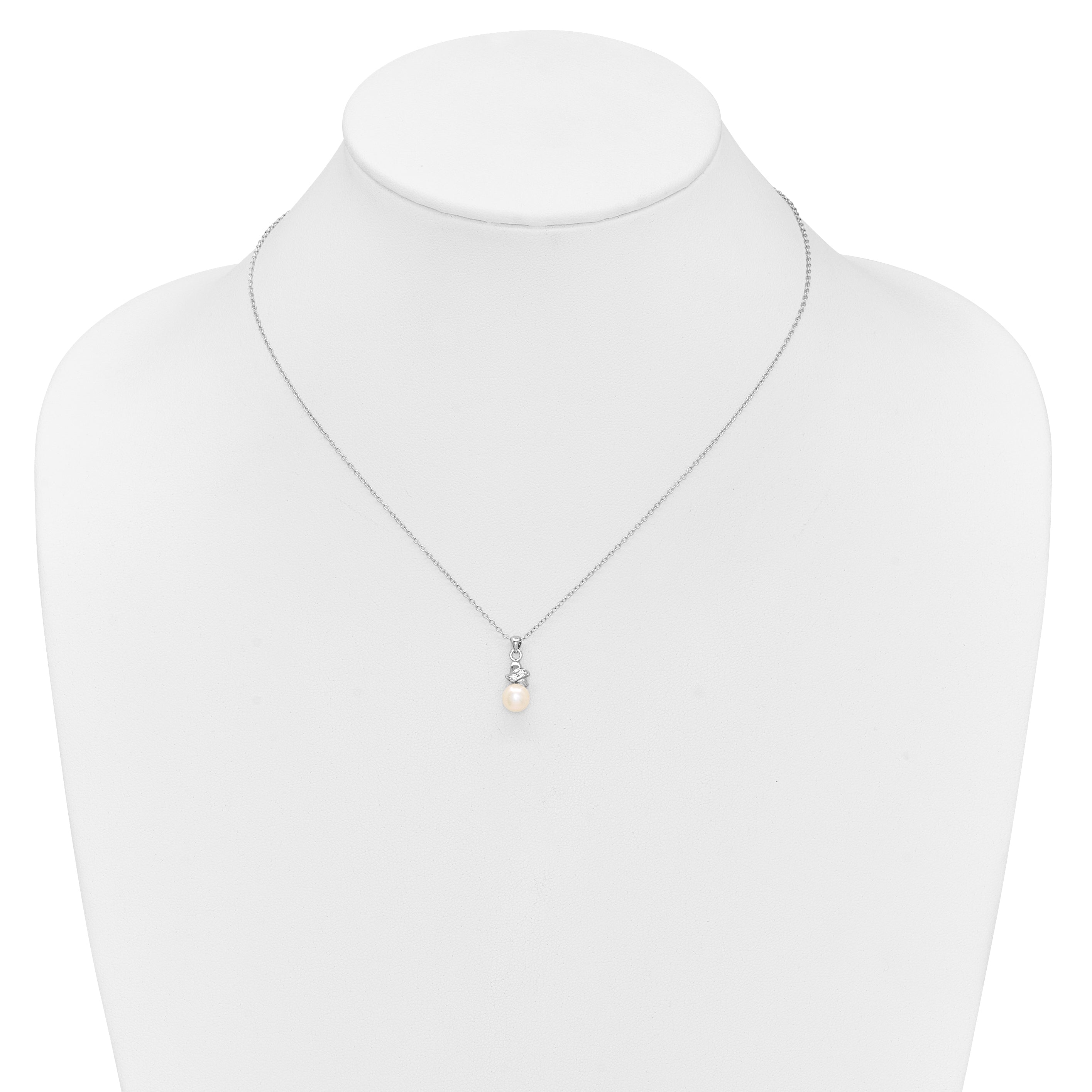 Sterling Silver Rhodium-Plated 6-7mm White Fw Cultured Pearl Cz Pendant