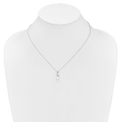 Sterling Silver Rhodium-Plated 6-7mm White Fw Cultured Pearl Cz Pendant