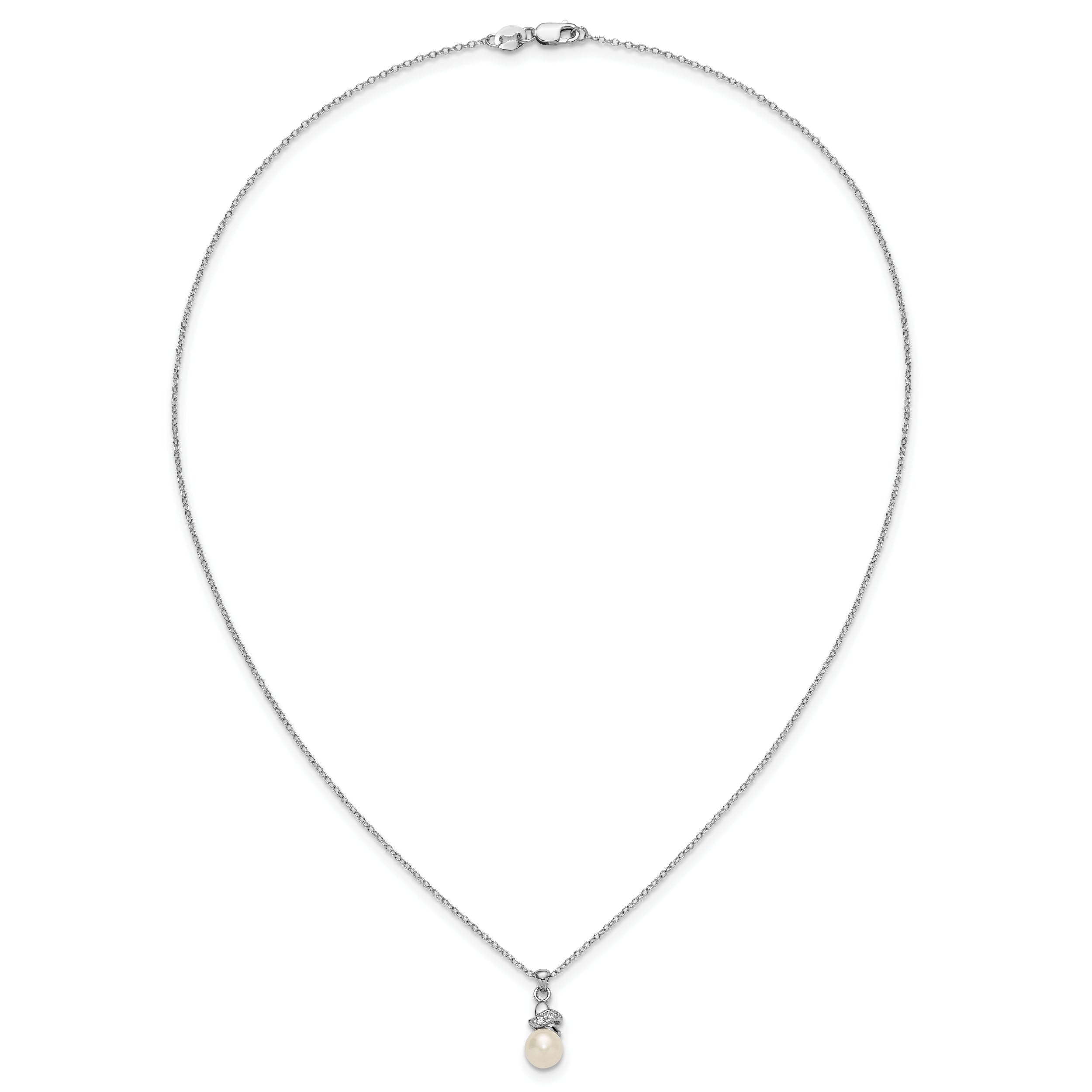 Sterling Silver Rhodium-Plated 6-7mm White Fw Cultured Pearl Cz Pendant