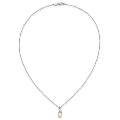 Sterling Silver Rhodium-Plated 6-7mm White Fw Cultured Pearl Cz Pendant