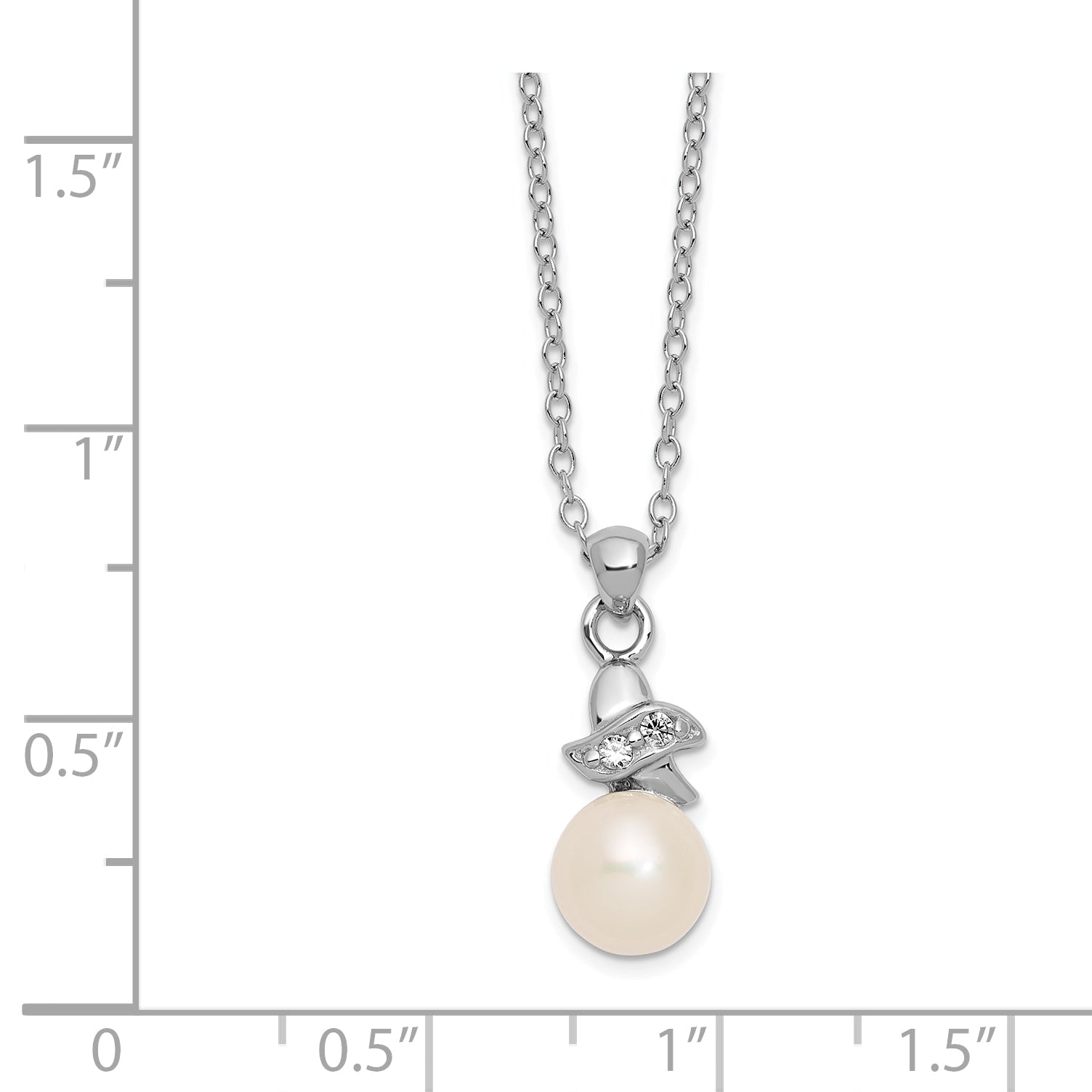 Sterling Silver Rhodium-Plated 6-7mm White Fw Cultured Pearl Cz Pendant