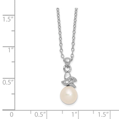 Sterling Silver Rhodium-Plated 6-7mm White Fw Cultured Pearl Cz Pendant