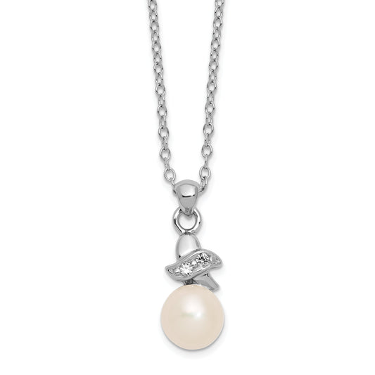 Sterling Silver Rhodium-Plated 6-7mm White Fw Cultured Pearl Cz Pendant