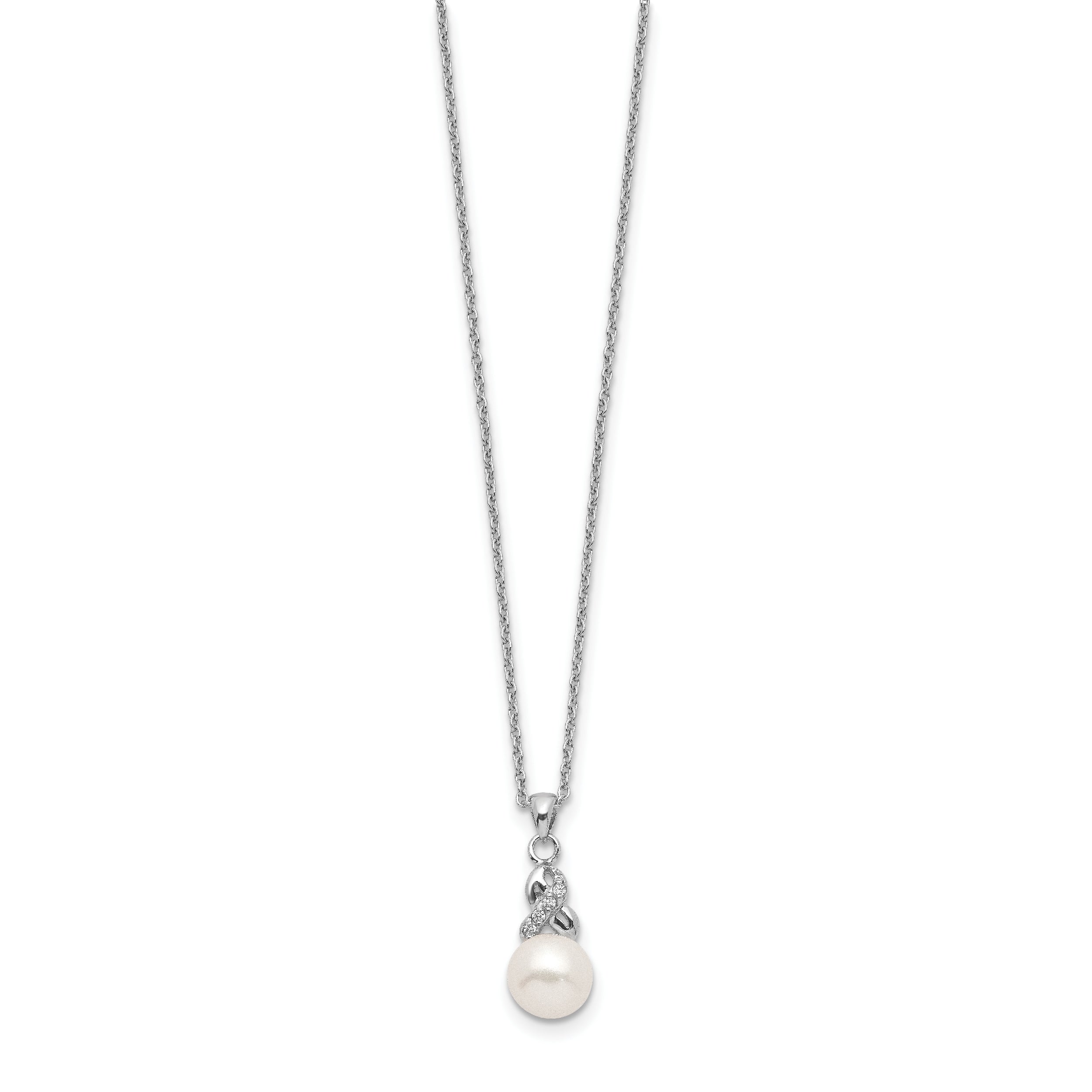 Sterling Silver Rhodium-Plated 6-7mm White Fwc Pearl Cz Pendant