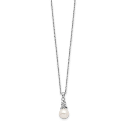 Sterling Silver Rhodium-Plated 6-7mm White Fwc Pearl Cz Pendant