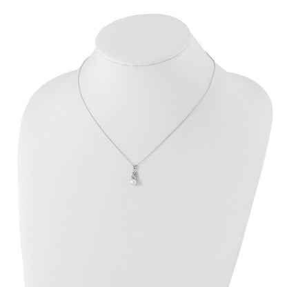 Sterling Silver Rhodium-Plated 6-7mm White Fwc Pearl Cz Pendant