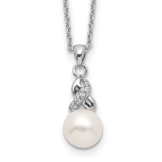 Sterling Silver Rhodium-Plated 6-7mm White Fwc Pearl Cz Pendant