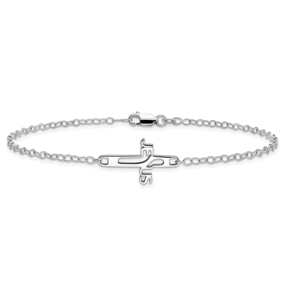 Sterling Silver Rhodium-Plated Jesus Cross Anklet