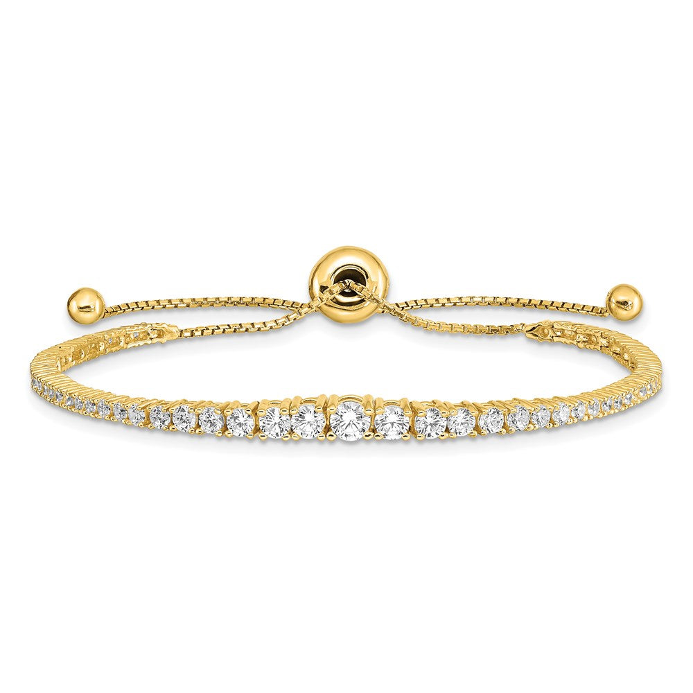 Sterling Silver Shimmer Gold-Tone Flash Gold-Plated 67 Stone Graduated Cz Adjustable 5 Inch Up To 9 Bracelet