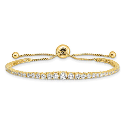 Sterling Silver Shimmer Gold-Tone Flash Gold-Plated 67 Stone Graduated Cz Adjustable 5 Inch Up To 9 Bracelet