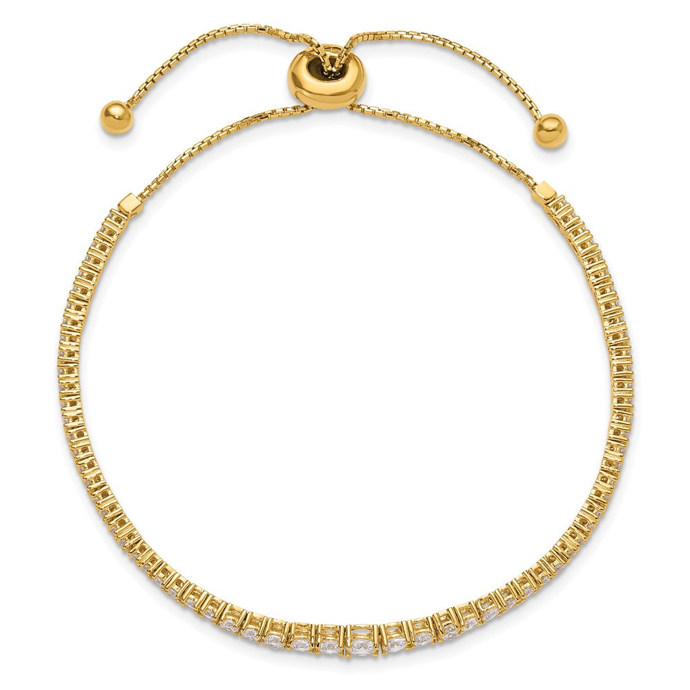 Sterling Silver Shimmer Gold-Tone Flash Gold-Plated 67 Stone Graduated Cz Adjustable 5 Inch Up To 9 Bracelet