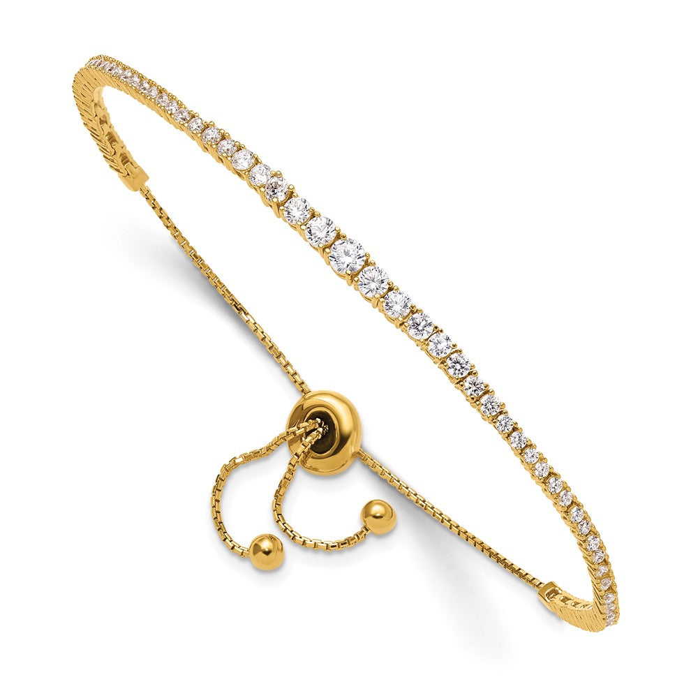 Sterling Silver Shimmer Gold-Tone Flash Gold-Plated 67 Stone Graduated Cz Adjustable 5 Inch Up To 9 Bracelet