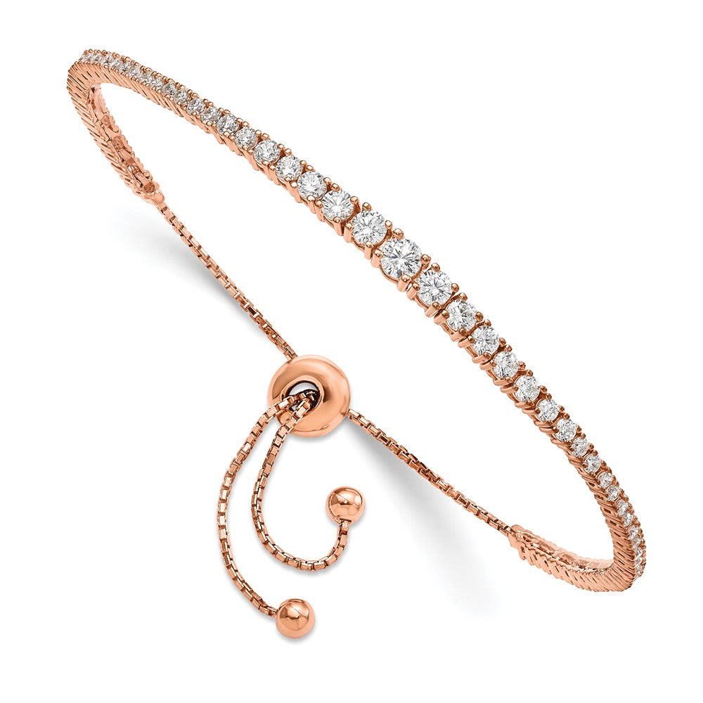 Sterling Silver Shimmer Rose-Tone Flash Rose Gold-Plated 67 Stone Graduated Cz Adjustable 5 Inch Up To 9 Bracelet