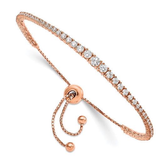 Sterling Silver Shimmer Rose-Tone Flash Rose Gold-Plated 67 Stone Graduated Cz Adjustable 5 Inch Up To 9 Bracelet