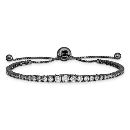 Sterling Silver Shimmer Black Rhodium-Plated 67 Stone Graduated Cz Adjustable 5 Inch Up To 9 Bracelet