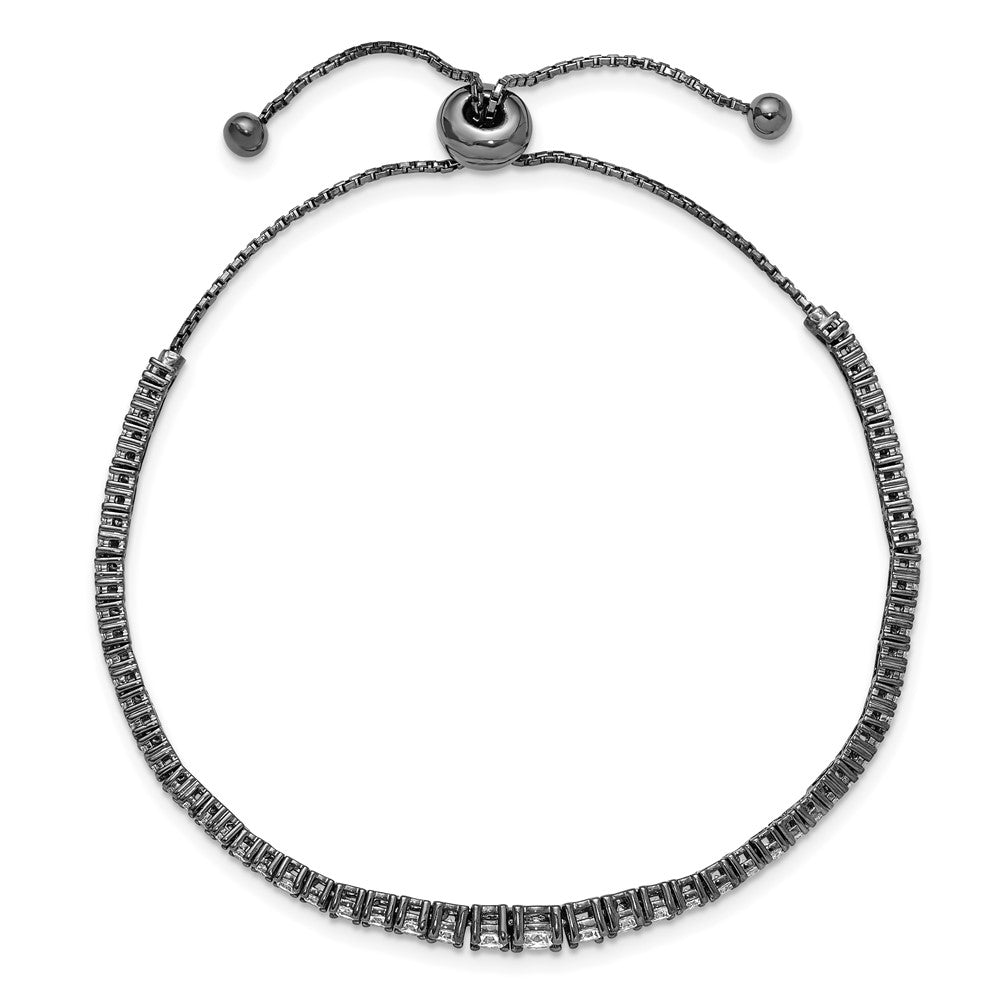 Sterling Silver Shimmer Black Rhodium-Plated 67 Stone Graduated Cz Adjustable 5 Inch Up To 9 Bracelet