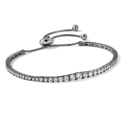 Sterling Silver Shimmer Black Rhodium-Plated 67 Stone Graduated Cz Adjustable 5 Inch Up To 9 Bracelet