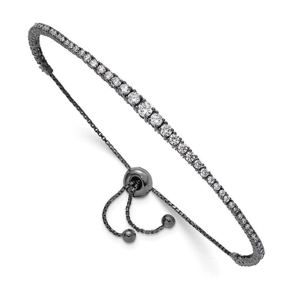 Sterling Silver Shimmer Black Rhodium-Plated 67 Stone Graduated Cz Adjustable 5 Inch Up To 9 Bracelet