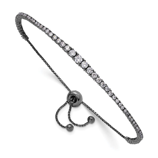 Sterling Silver Shimmer Black Rhodium-Plated 67 Stone Graduated Cz Adjustable 5 Inch Up To 9 Bracelet
