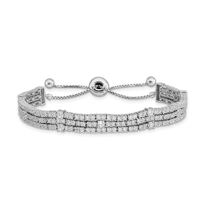 Sterling Silver Shimmer Rhodium-Plated 205 Stone Cz Adjustable 5 Inch Up To 9 Bracelet