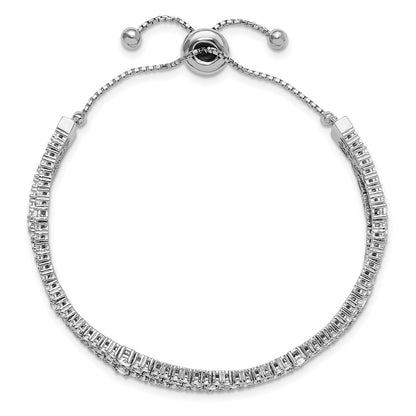 Sterling Silver Shimmer Rhodium-Plated 205 Stone Cz Adjustable 5 Inch Up To 9 Bracelet