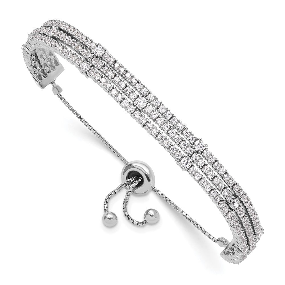 Sterling Silver Shimmer Rhodium-Plated 205 Stone Cz Adjustable 5 Inch Up To 9 Bracelet