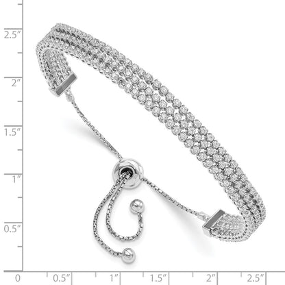 Sterling Silver Shimmer Rhodium-Plated 180 Stone Cz Adjustable Bracelet