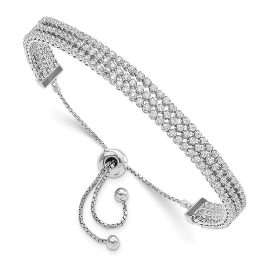 Sterling Silver Shimmer Rhodium-Plated 180 Stone Cz Adjustable Bracelet