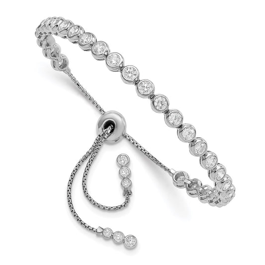 Sterling Silver Shimmer Rhodium-Plated 34 Stone Cz Adjustable Bracelet