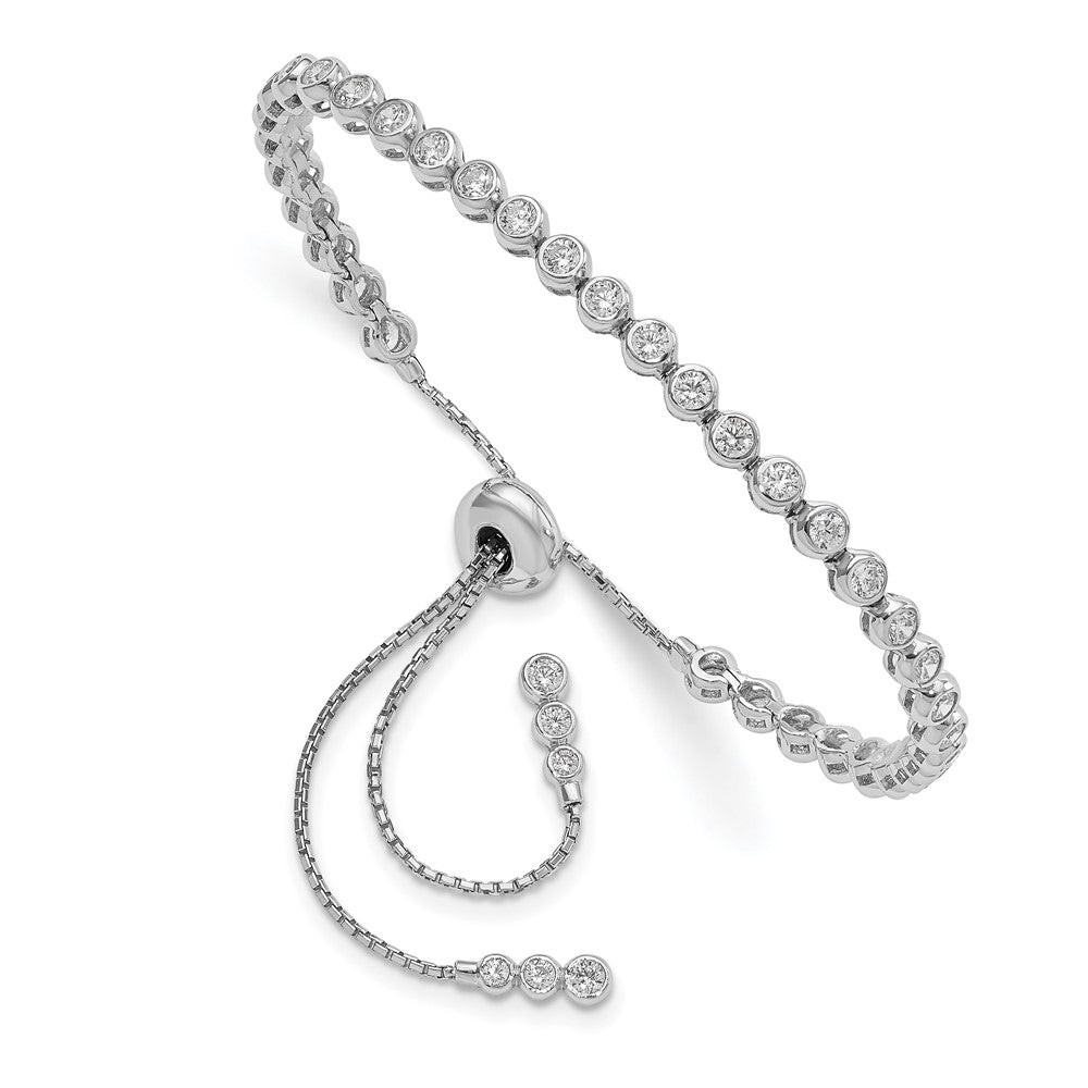 Sterling Silver Shimmer Rhodium-Plated 44 Stone Cz Adjustable Bracelet