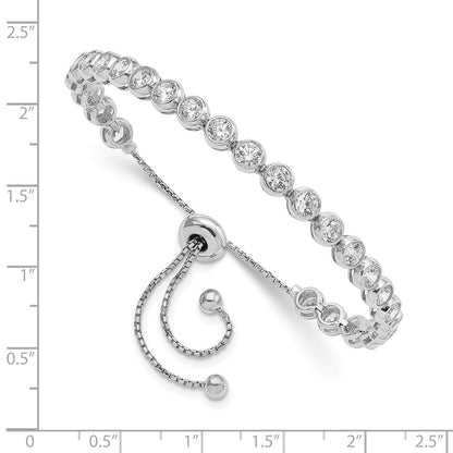 Sterling Silver Shimmer Rhodium-Plated 26 Stone Cz Adjustable Bracelet
