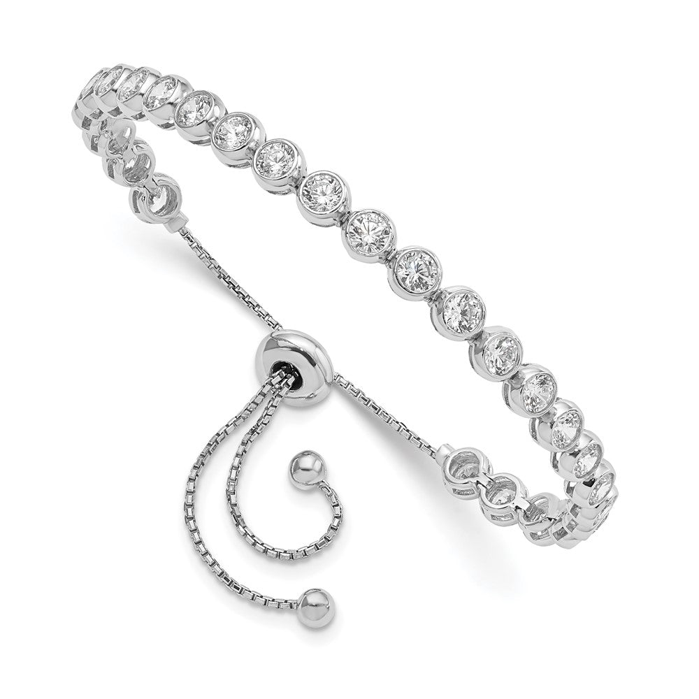 Sterling Silver Shimmer Rhodium-Plated 26 Stone Cz Adjustable Bracelet