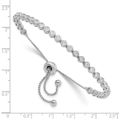 Sterling Silver Shimmer Rhodium-Plated 33 Stone Cz Adjustable Bracelet