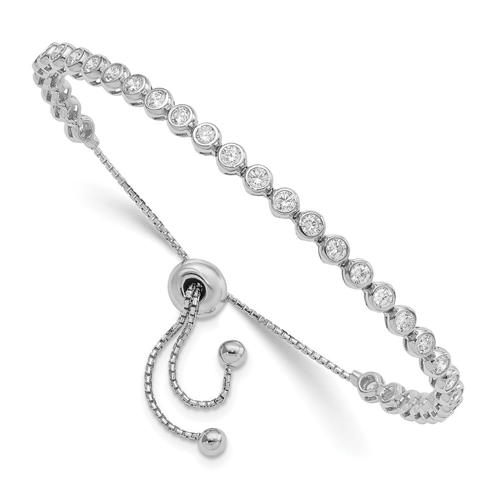 Sterling Silver Shimmer Rhodium-Plated 33 Stone Cz Adjustable Bracelet