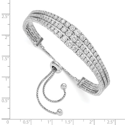 Sterling Silver Shimmer Rhodium-Plated 177 Stone Graduated Cz 3 Strand Adjustable Bracelet