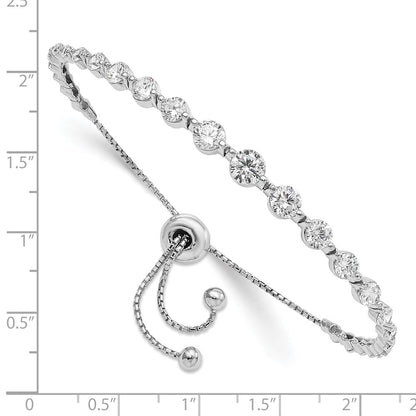 Sterling Silver Shimmer Rhodium-Plated 29 Stone Cz Adjustable 5 Inch Up To 8.75 Bracelet