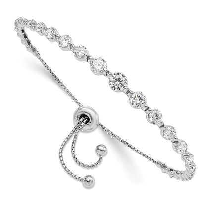 Sterling Silver Shimmer Rhodium-Plated 29 Stone Cz Adjustable 5 Inch Up To 8.75 Bracelet