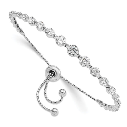 Sterling Silver Shimmer Rhodium-Plated 29 Stone Cz Adjustable 5 Inch Up To 8.75 Bracelet