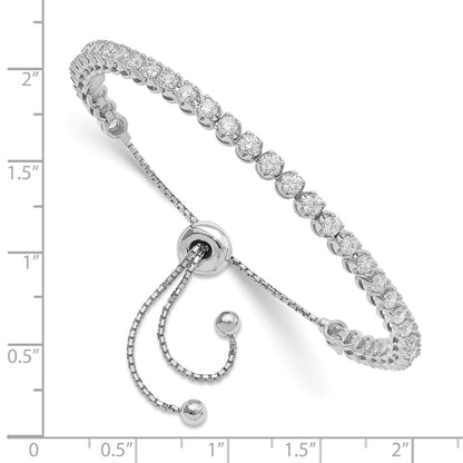 Sterling Silver Shimmer Rhodium-Plated 39 Stone Cz Adjustable Bracelet
