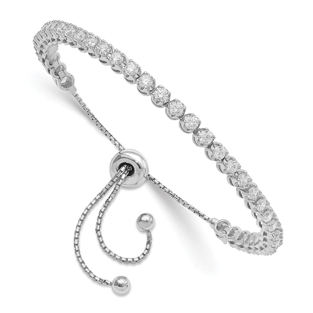 Sterling Silver Shimmer Rhodium-Plated 39 Stone Cz Adjustable Bracelet