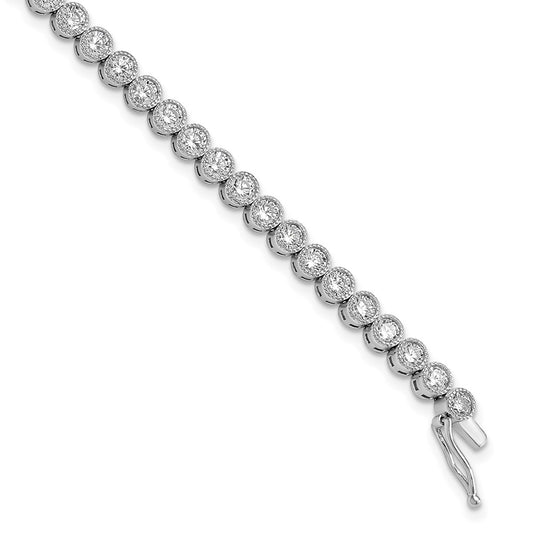 Sterling Silver Shimmer Rhodium-Plated 7 Inch 45 Stone Cz Tennis Bracelet