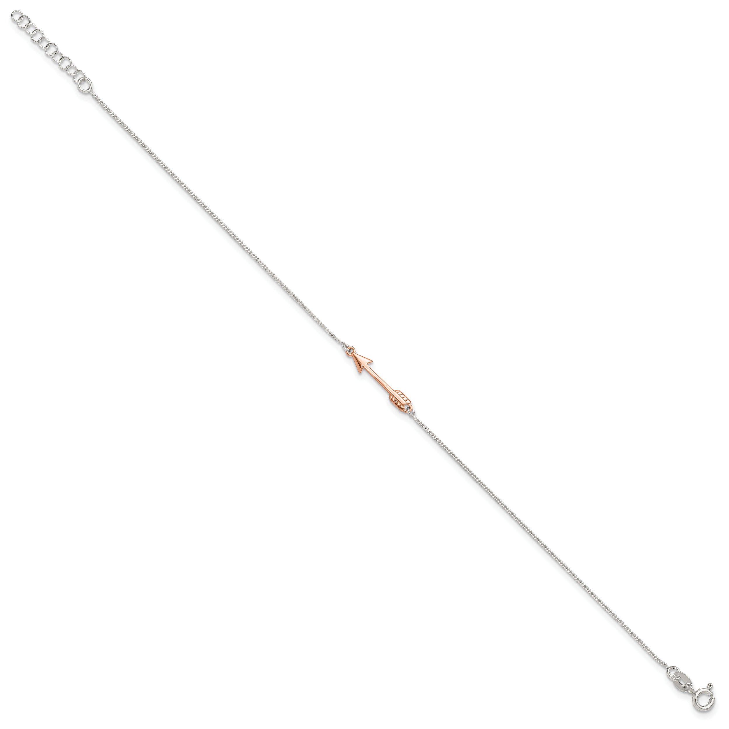 Sterling Silver Rose-Tone Polished Arrow 9In Plus 1In Ext Anklet