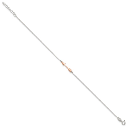 Sterling Silver Rose-Tone Polished Arrow 9In Plus 1In Ext Anklet